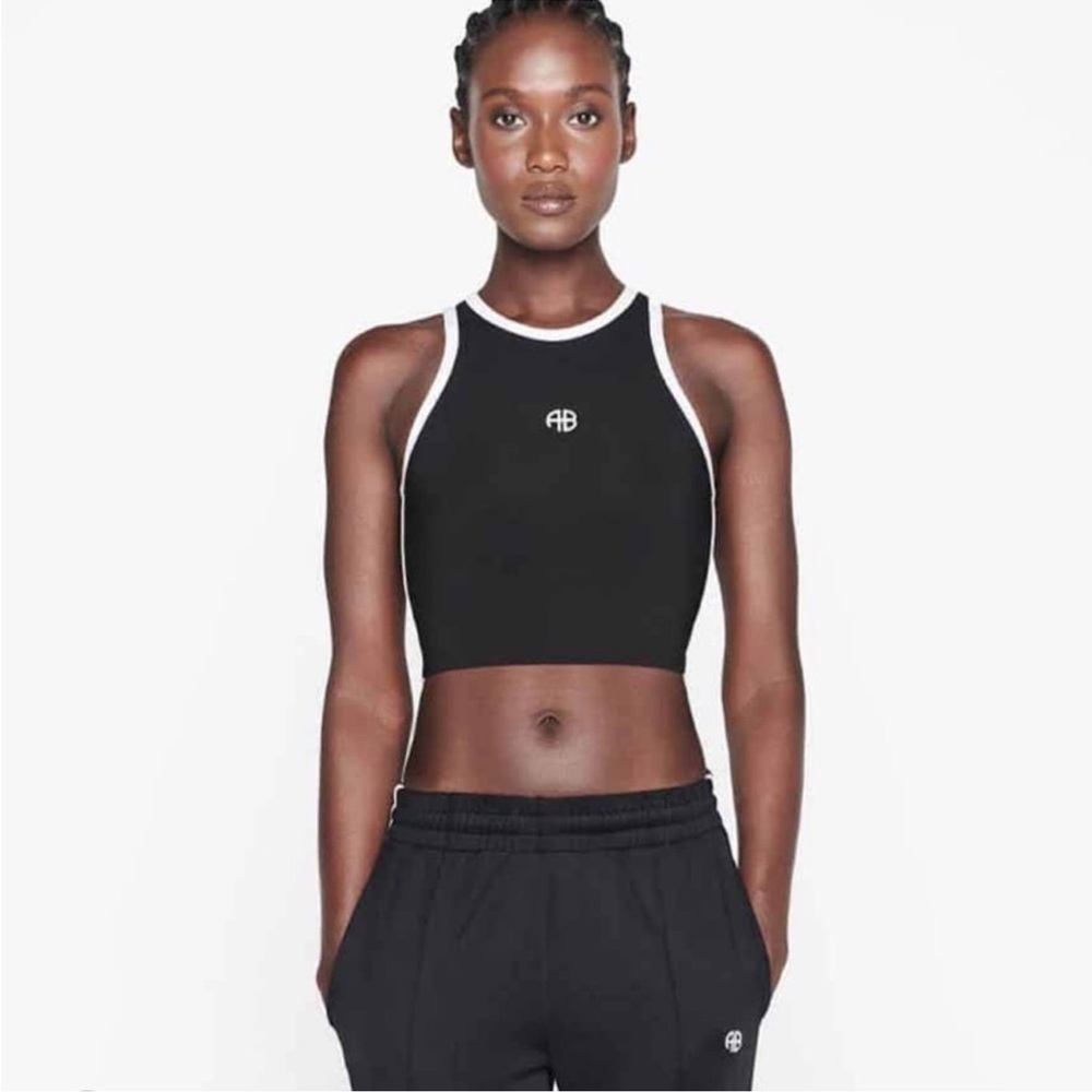 • ANINE BING • Women’s BRETT TANK IN BLACK WITH WHITE STRIPE Small